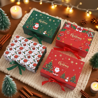 Ruban unique pour petites entreprises pour chaussettes, boîte cadeau de Noël en carton de luxe personnalisée avec fermeture magnétique et pelliculage UV