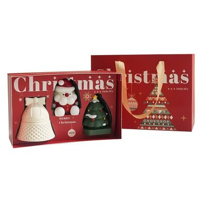 Boîte de Noël en papier rouge de luxe avec logo personnalisé et poignée pour emballage cadeau, nourriture, bijoux, pharmacie, design de marque