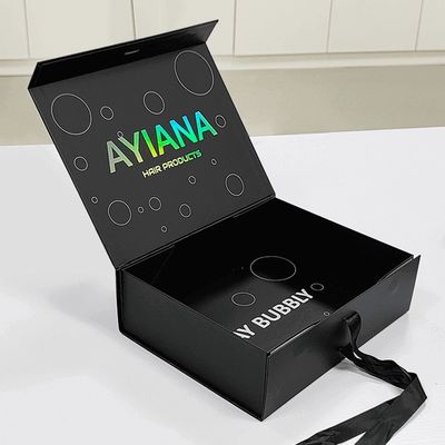 Boîte cadeau magnétique noire rectangulaire de luxe avec boîtier en carton imprimé sur mesure