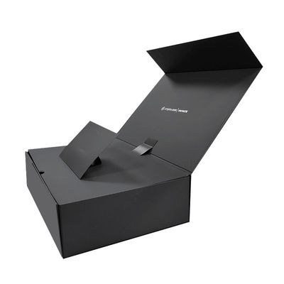 Logo personnalisé Papier noir fermeture magnétique boîte cadeau pliable Foil chaud / UV / vernis finition