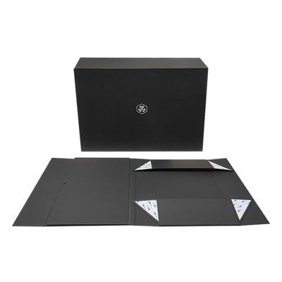 Conception de logo personnalisé Noir rigide Carton plat Magnétique Pliable Boîtes de cadeaux Pour les cosmétiques Emballage cadeau