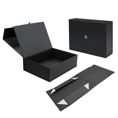 Conception de logo personnalisé Noir rigide Carton plat Magnétique Pliable Boîtes de cadeaux Pour les cosmétiques Emballage cadeau