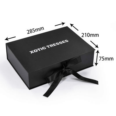 Boîte magnétique noire personnalisée haut de gamme vêtements carton boîte cadeau boîte d'emballage de cheveux humains boîte d'emballage avec soie satinée