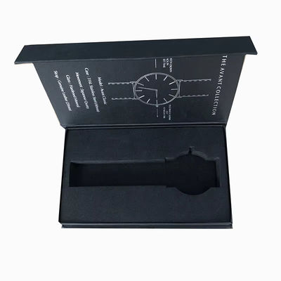 Logo personnalisé Luxe Carton noir Smart Watch Boîte d'emballage cadeau magnétique Montres simples avec doublure en mousse