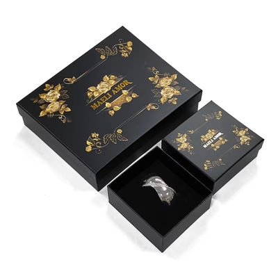 Impression personnalisée d'usine de luxe haut de gamme Jeux de bijoux boîtes Golden Rose cordes de cheveux chapeau boîte d'emballage