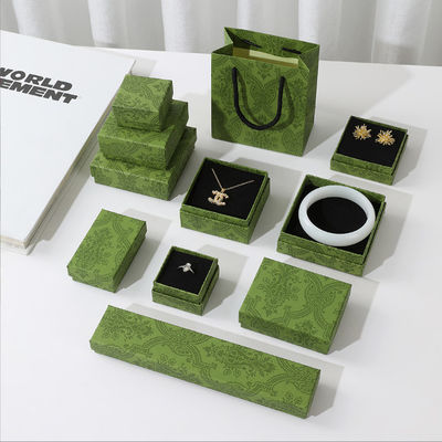 Boîte d'emballage en carton vert foncé personnalisée pour bijoux collier bracelet bague tiroir cadeau avec logo imprimé