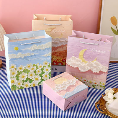 Personnalisé Kraft Personnalisé petit sac en papier d'emballage rose Sac d'emballage en papier d'art de cadeau portatif