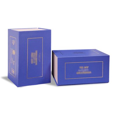 Boîtes cadeaux de luxe magnétiques carrées bleues avec logo personnalisé pour bijoux