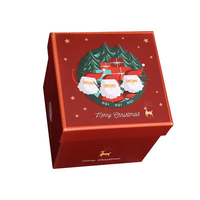 Luxe personnalisé de style de Noël Packaging cadeau écologique carton Couvercle rouge haut Boîte cadeau de Noël ruban