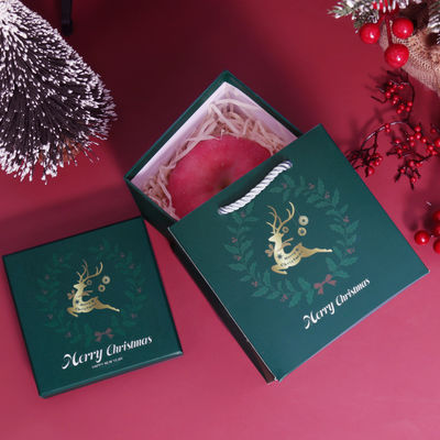 Luxe personnalisé de style de Noël Packaging cadeau écologique carton Couvercle rouge haut Boîte cadeau de Noël ruban