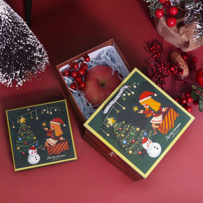Luxe personnalisé de style de Noël Packaging cadeau écologique carton Couvercle rouge haut Boîte cadeau de Noël ruban