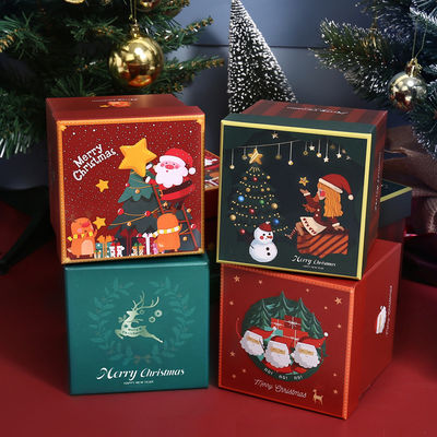 Luxe personnalisé de style de Noël Packaging cadeau écologique carton Couvercle rouge haut Boîte cadeau de Noël ruban