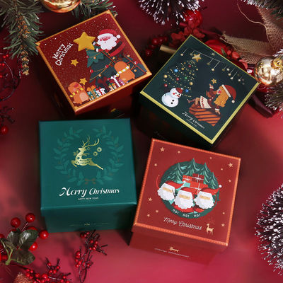 Luxe personnalisé de style de Noël Packaging cadeau écologique carton Couvercle rouge haut Boîte cadeau de Noël ruban