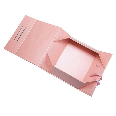 Boîtes cadeaux magnétiques de luxe imprimées en rose avec poignée de ruban - Logo personnalisé Emballage en carton rigide pour vêtements
