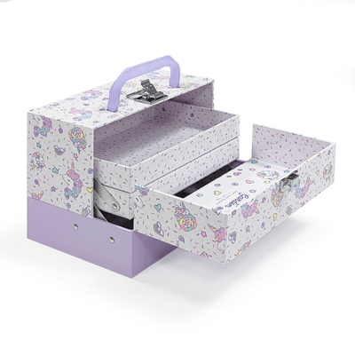 Boîte cadeau de jouets pour enfants personnalisée écologique, style valise en carton rigide de luxe avec poignée en métal