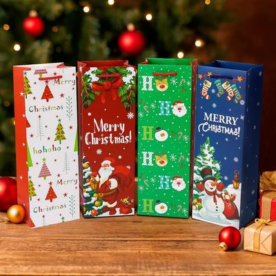 Petit sac en papier de luxe personnalisé pour Noël avec poignée en ruban