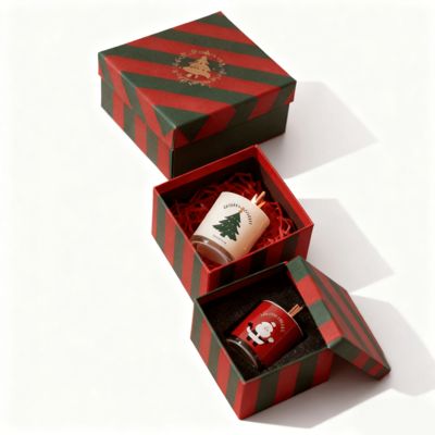 Boîte en carton personnalisée en gros d'usine, colorée, pour Noël, avec couvercle et base, boîtes à bougies avec estampage