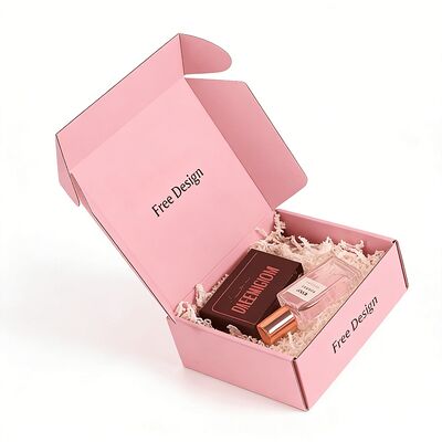 Boîtes d'emballage en carton ondulé rose imprimées personnalisées en gros, boîte d'expédition postale