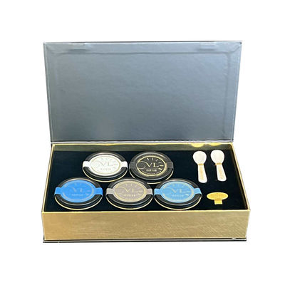 Emballage en or Caviar noir rouge Boîtier en fer blanc ensemble cadeau avec emballage en carton et manche