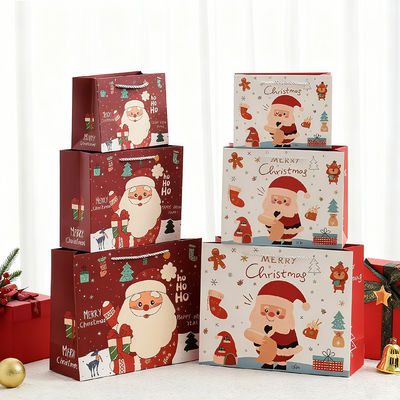 Sacs de Noël en kraft imprimé de tailles personnalisées, sacs cadeaux de luxe avec poignée en ruban