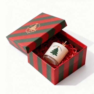 Boîte en carton personnalisée en gros d'usine, colorée, pour Noël, avec couvercle et base, boîtes à bougies avec estampage